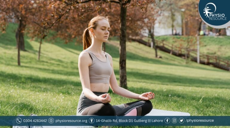 Woman meditating in nature, combining breathing exercises with physical activity for anxiety relief