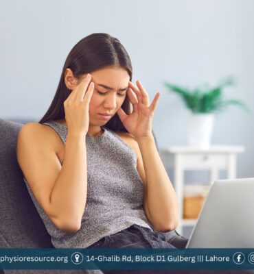 Young woman holding her head in pain, with one side highlighted to depict migraine symptoms