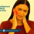 Pakistani woman pressing her jaw and neck with a pained expression. A red glow highlights discomfort in both areas, suggesting jaw misalignment linked to neck and back pain.