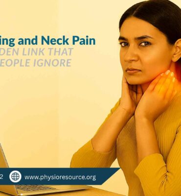 Pakistani woman seated indoors, pressing one hand to her jaw and the other to her neck, expressing discomfort. A subtle glow highlights the tension between jaw and neck, suggesting a hidden pain connection.