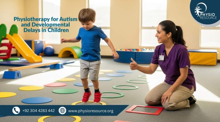 Physiotherapy session for child with autism and developmental delay