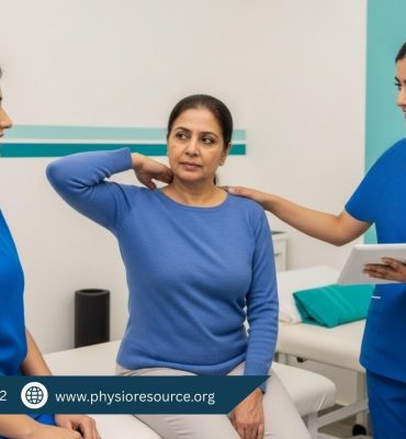 First physiotherapy session assessment in a Lahore clinic with a physiotherapist checking a patient’s shoulder movement