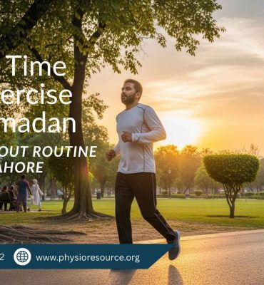 Man exercising safely during Ramadan at sunset in Lahore following a physiotherapy guided workout routine