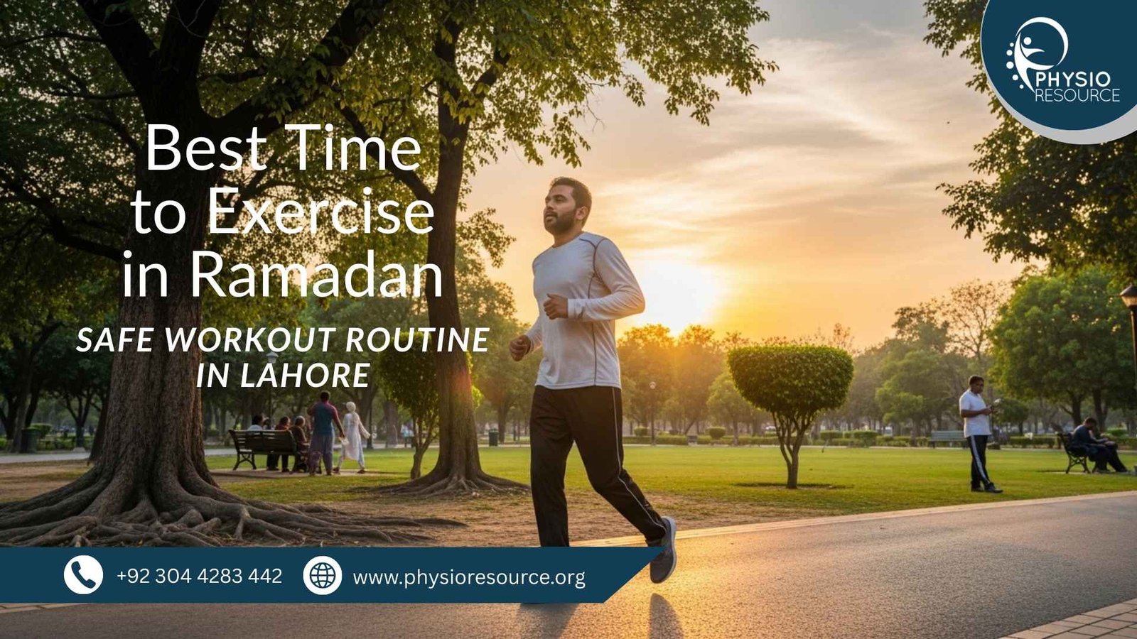 Man exercising safely during Ramadan at sunset in Lahore following a physiotherapy guided workout routine