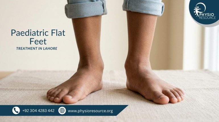 Child with flat feet undergoing physiotherapy treatment to improve foot arch and alignment
