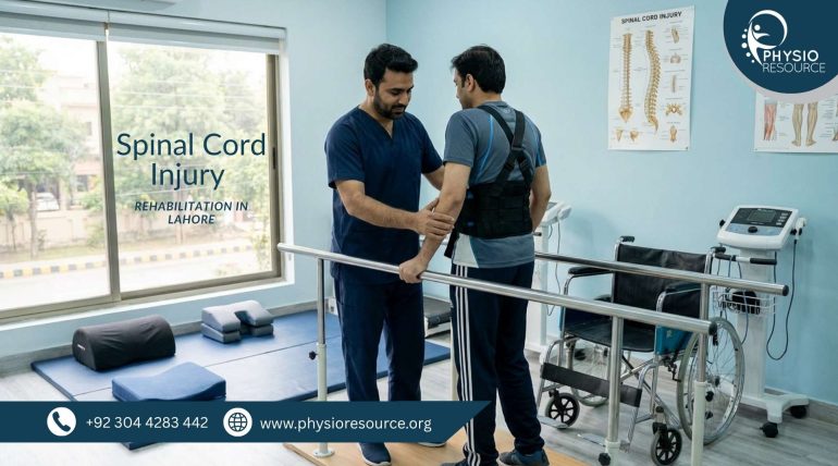 Physio Resource spinal cord injury rehabilitation session showing guided recovery training in a professional Lahore physiotherapy clinic