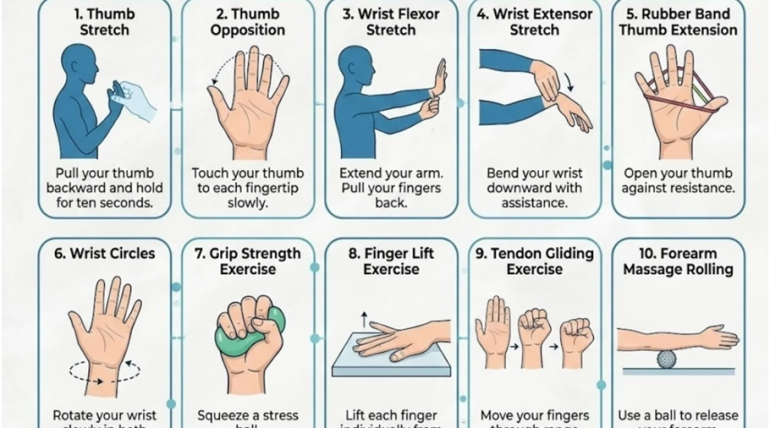 Person holding wrist and thumb to show pain near the base of the thumb.