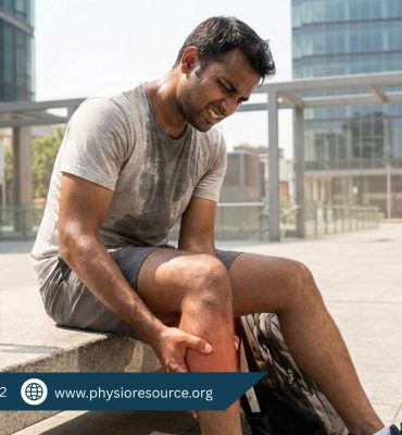 Person experiencing painful leg muscle cramps in summer heat despite drinking water, highlighting electrolyte imbalance and physiotherapy care at Physio Resource Lahore