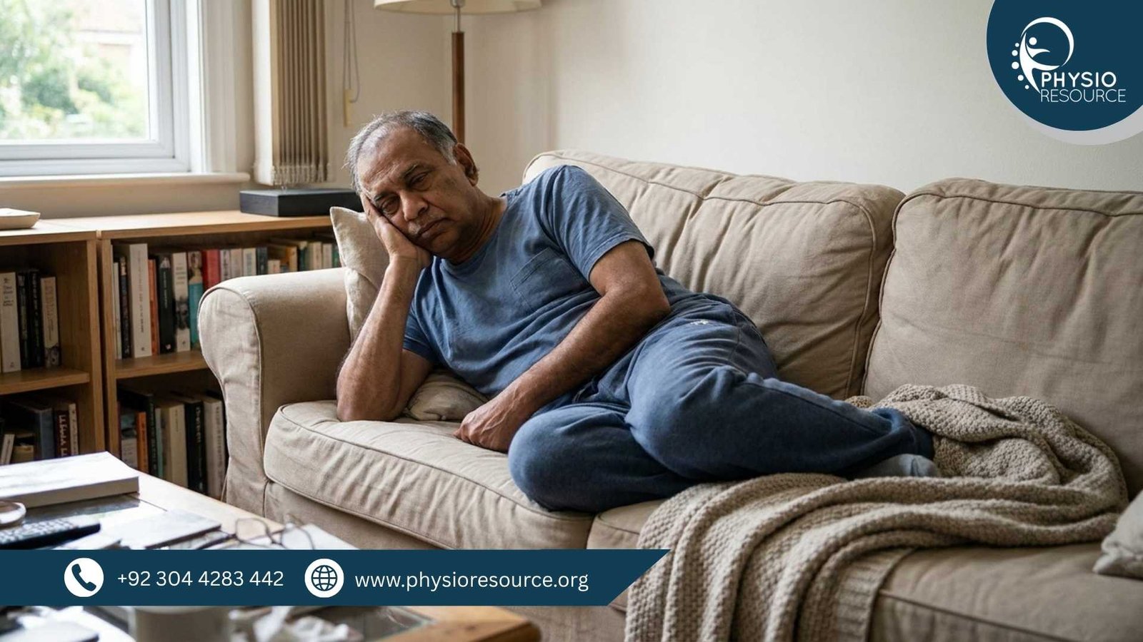 Person feeling weak and fatigued without any visible injury, showing low energy and poor posture, highlighting physiotherapy care at Physio Resource Lahore