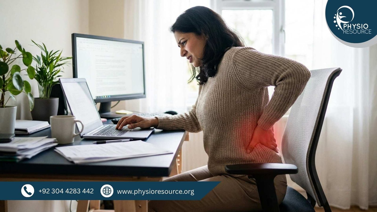 Woman ignoring body pain during daily activities leading to worsening condition, highlighting need for early physiotherapy care at Physio Resource Lahore