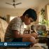 Child using smartphone with poor posture during summer holidays, slouched back and forward neck causing strain, Physio Resource Lahore
