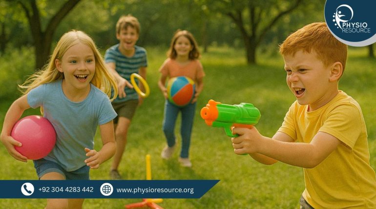 Children playing active indoor and outdoor games during summer holidays, staying physically active without screens, Physio Resource