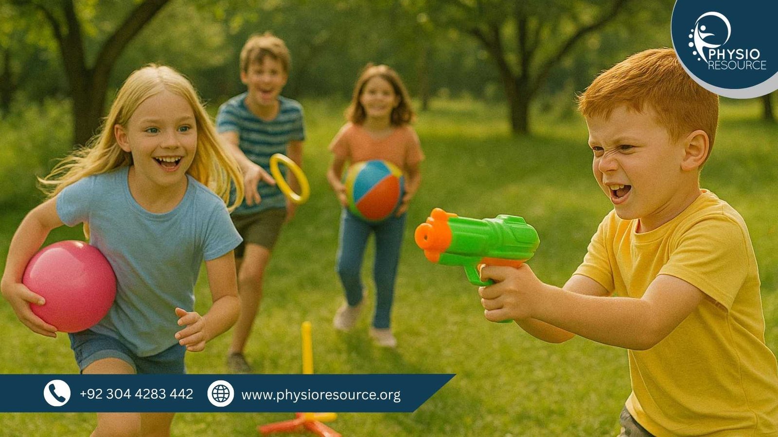 Children playing active indoor and outdoor games during summer holidays, staying physically active without screens, Physio Resource