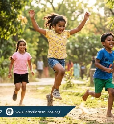 Children playing outdoor activities during summer break, running and staying physically active with healthy posture, Physio Resource Lahore