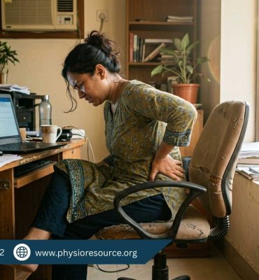 Person experiencing pelvic and hip pain in hot weather, holding lower back and hip area with discomfort, highlighting inflammation and stiffness, Physio Resource Lahore