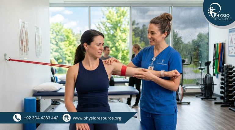 Patient receiving physiotherapy treatment for pain relief in a clinical setting, highlighting year-round care and timely rehabilitation, Physio Resource