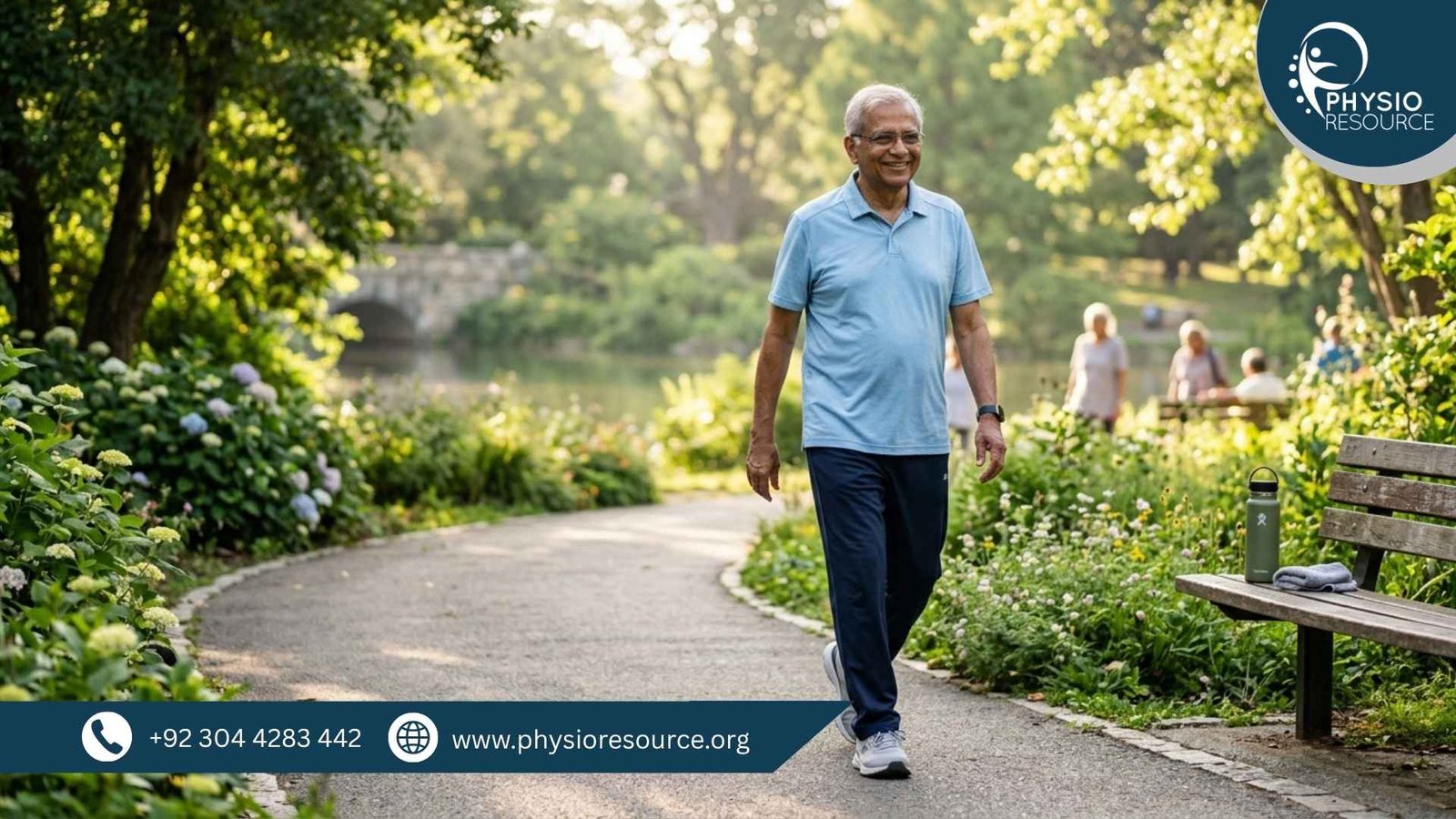 Elderly person performing light exercise safely in hot weather with proper posture and hydration, Physio Resource Lahore