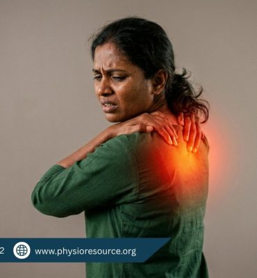 Person experiencing burning sensation in upper back, holding affected area with discomfort, indicating possible muscle strain or nerve irritation, highlighting physiotherapy care at Physio Resource Lahore
