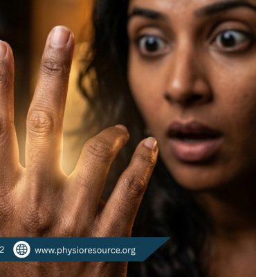 Person experiencing joint clicking in fingers or knee, looking curious and slightly concerned, highlighting common joint sounds without pain, Physio Resource Lahore