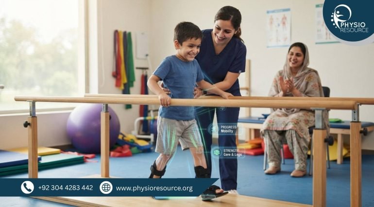 Child with cerebral palsy receiving physiotherapy treatment to improve mobility and strength – PhysioResource pediatric rehabilitation care