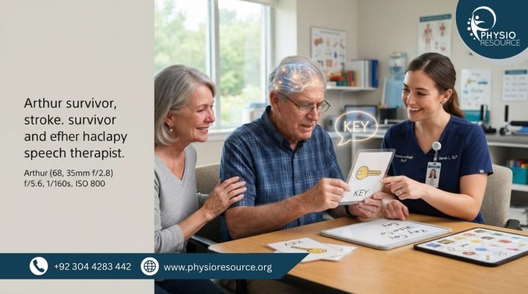 Stroke patient practicing speech exercises with a therapist to regain communication skills during rehabilitation – PhysioResource