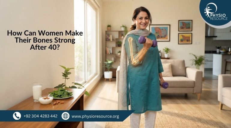 Pakistani woman over 40 doing light exercise at home to improve bone strength – Physio Resource