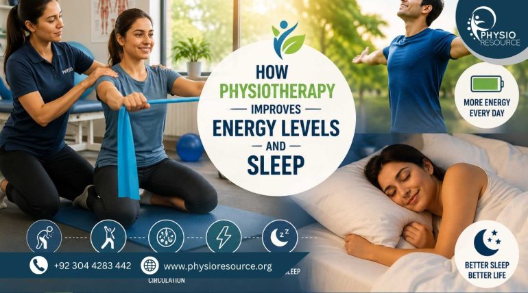 Person performing physiotherapy exercises and relaxing afterward, showing improved energy levels and better sleep quality, Physio Resource