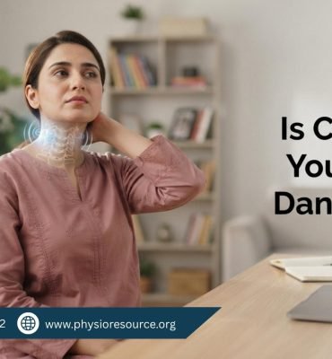 Pakistani adult gently cracking neck with slight discomfort in home or office setting – Physio Resource