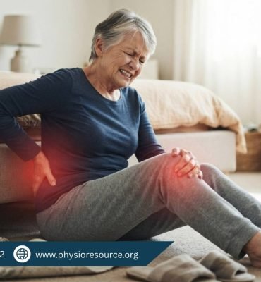 Person experiencing back and joint stiffness after a fall, showing pain and limited movement, highlighting warning signs needing physiotherapy, Physio Resource