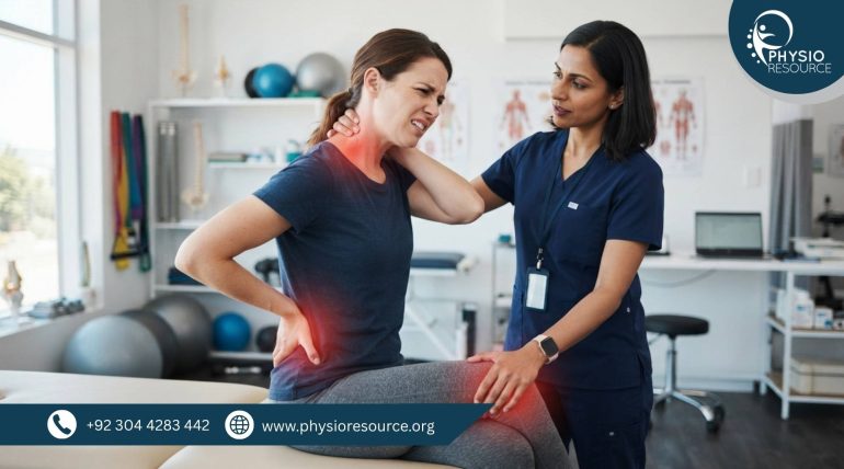 Person experiencing neck, back, and knee pain with visible discomfort, highlighting warning signs that require professional physiotherapy, Physio Resource