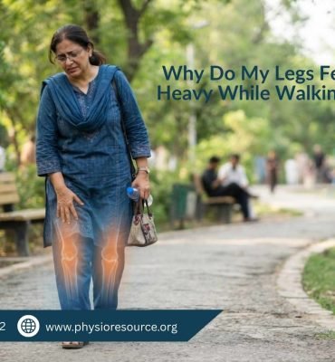 Pakistani adult walking with discomfort and heavy legs feeling in a modern home or outdoor setting – Physio Resource