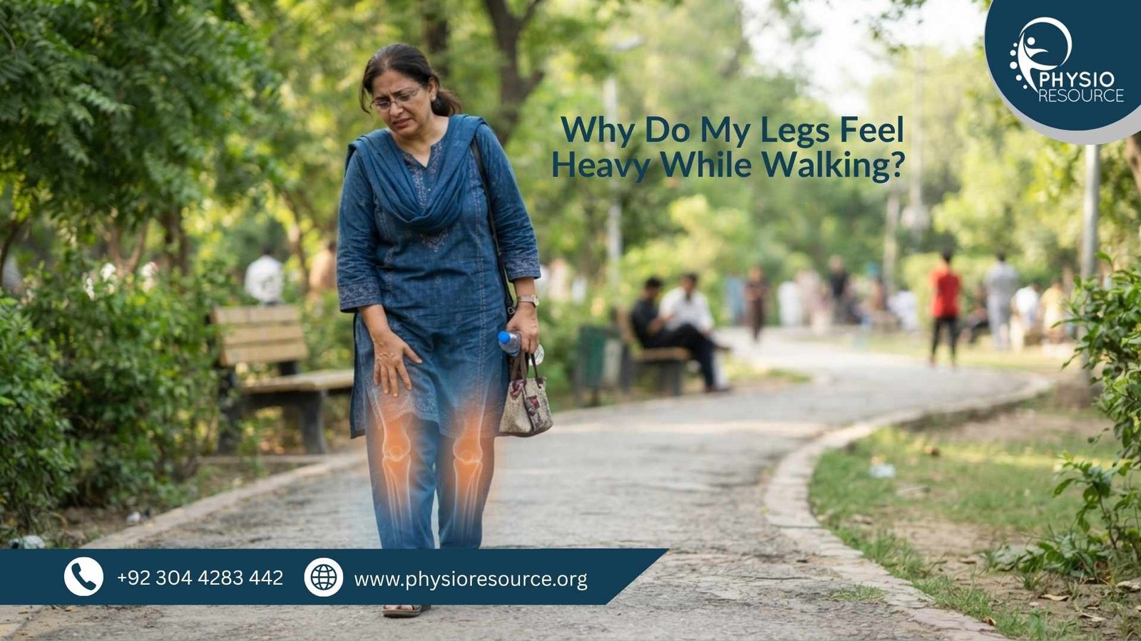 Pakistani adult walking with discomfort and heavy legs feeling in a modern home or outdoor setting – Physio Resource