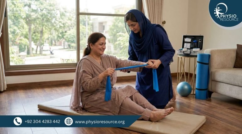 Pakistani adult receiving physiotherapy at home with a physiotherapist in Lahore – Physio Resource