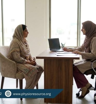 Pakistani woman discussing pelvic floor physiotherapy with a female physiotherapist in a modern clinic – Physio Resource