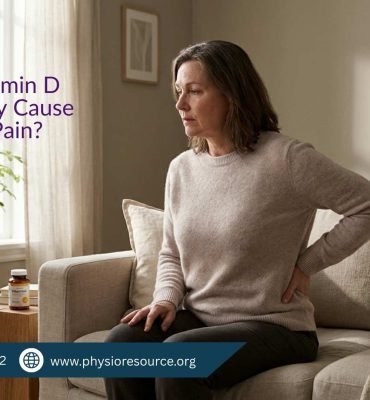 Adult sitting indoors holding arm and shoulder in discomfort, symbolizing body pain linked to vitamin D deficiency