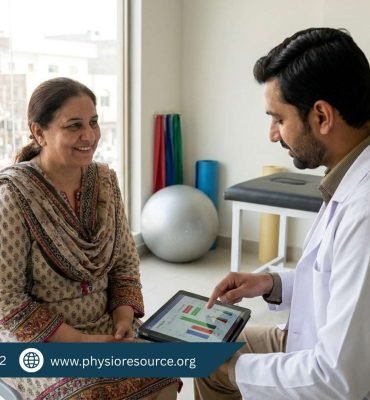 Pakistani adult discussing a personalized physiotherapy treatment plan with a physiotherapist – Physio Resource