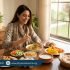 Pakistani woman preparing a healthy meal with vegetables, lentils, eggs and whole-wheat roti for a PCOS-friendly diet – Physio Resource