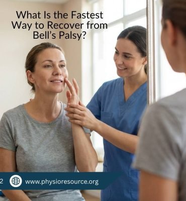 Physiotherapist guiding a patient performing facial exercises for Bell’s palsy recovery in a clinical setting