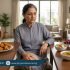 Pakistani adult with knee discomfort surrounded by foods to limit for knee pain – Physio Resource