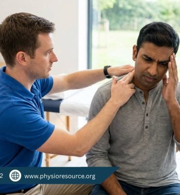 Male physiotherapist assessing a patient with migraine or neck-related headache