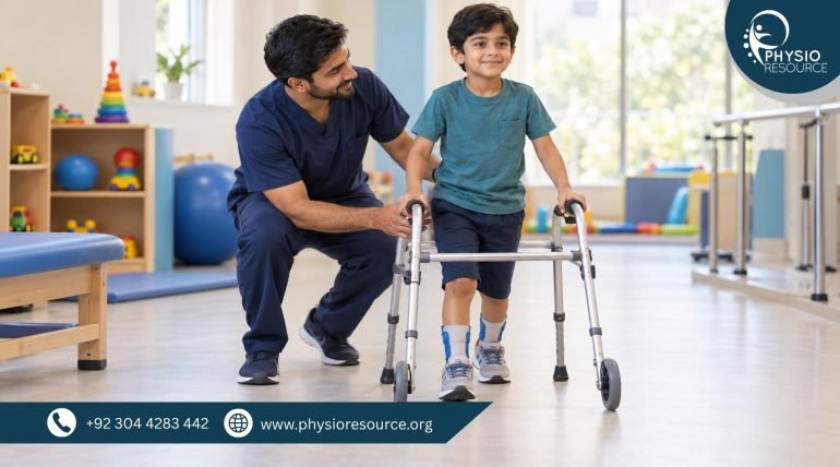 Physiotherapy helping a child with spina bifida improve mobility and independence by Physio Resource